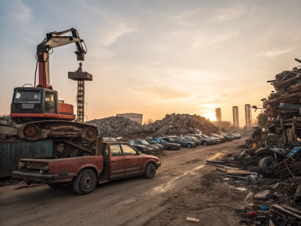 scene of a working ELV Automotive Scrap Yard